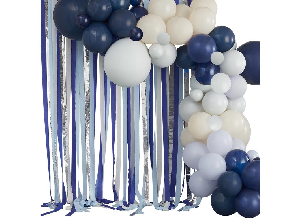 Blue, Cream & Silver Balloon Arch & Backdrop Kit