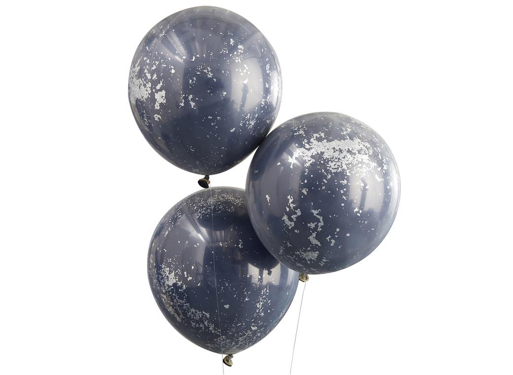 Navy & Silver Double Stuffed Confetti Balloons 3pk