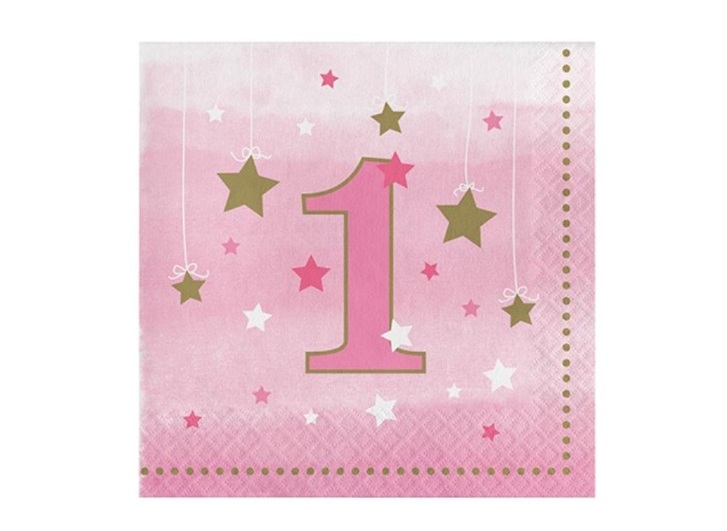One Little Star Girl 1st Birthday Lunch Napkins 16pk