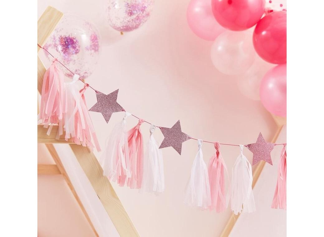 Pamper Party Pink Glitter Stars Tassel Garland
