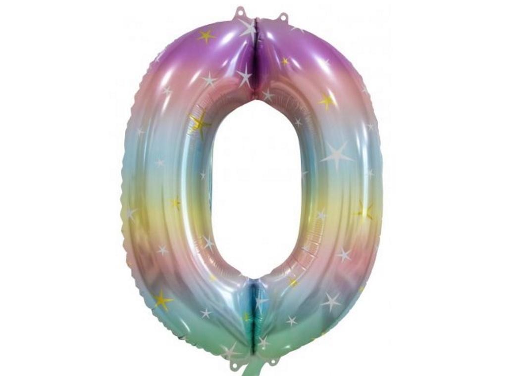 Pastel Rainbow Number 0 Foil Balloon
