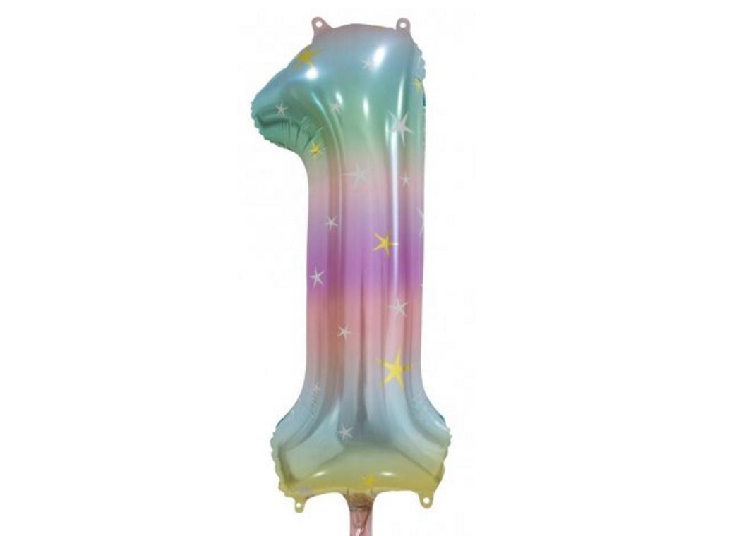 Pastel Rainbow Number 1 Foil Balloon