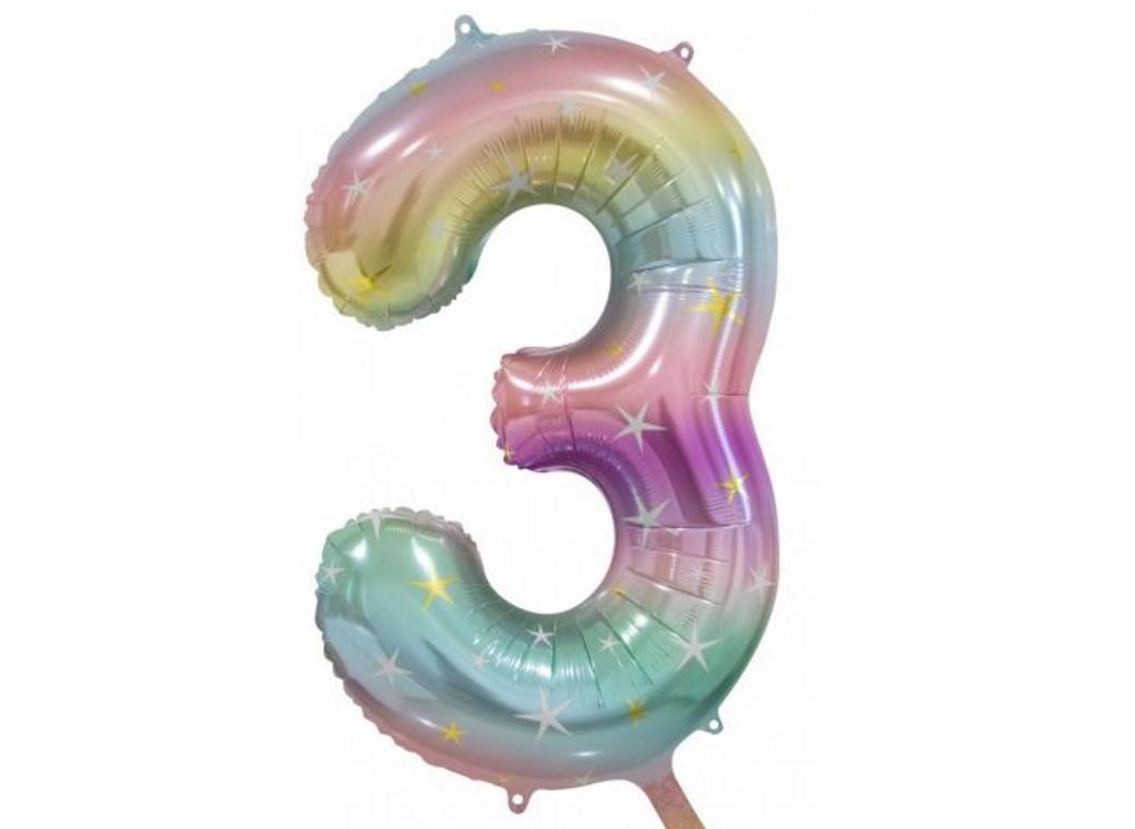 Pastel Rainbow Number 3 Foil Balloon