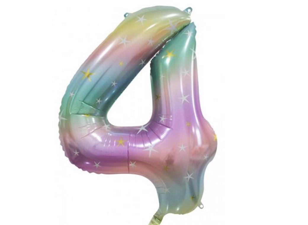 Pastel Rainbow Number 4 Foil Balloon