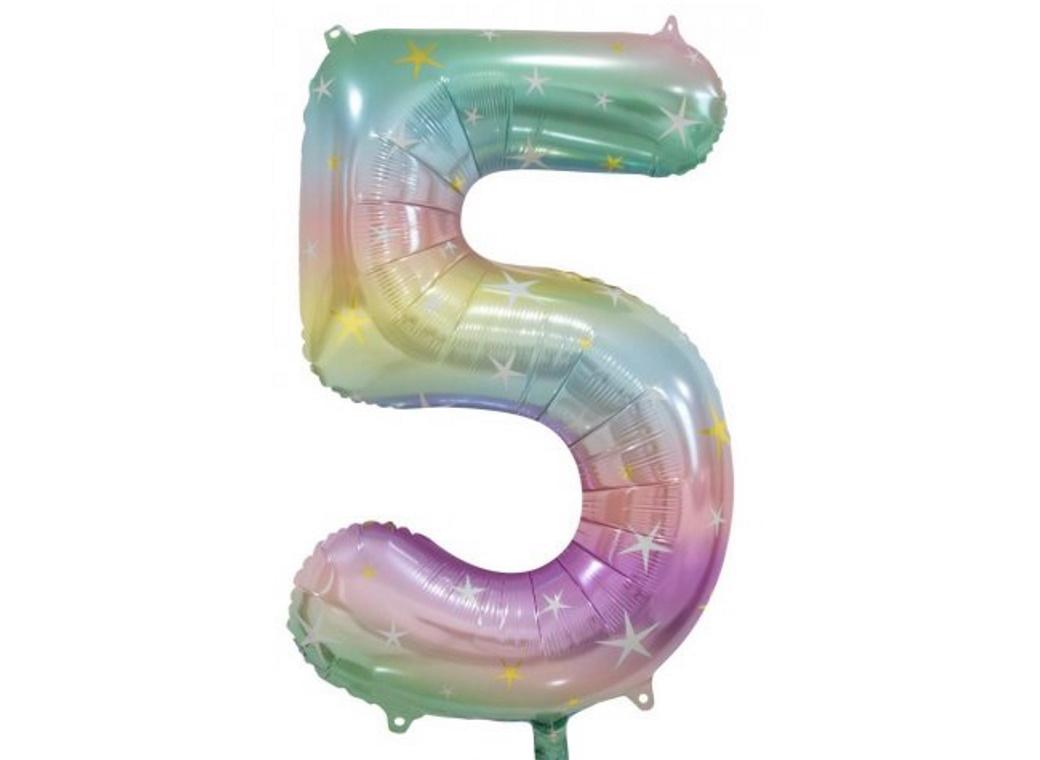 Pastel Rainbow Number 5 Foil Balloon