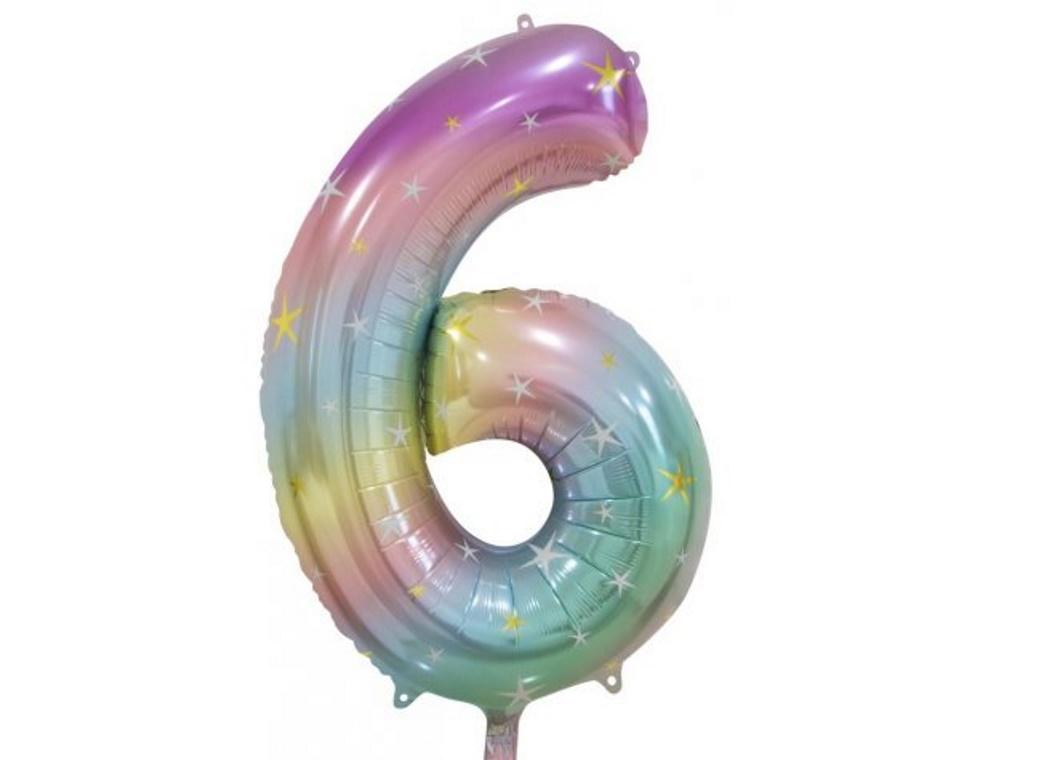 Pastel Rainbow Number 6 Foil Balloon
