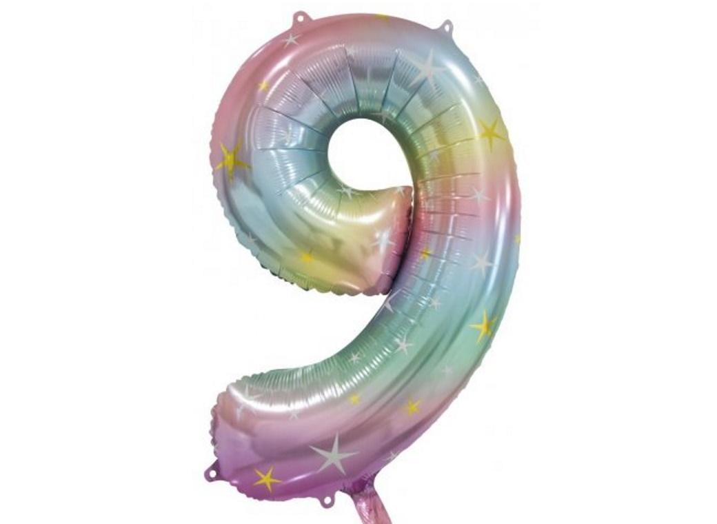 Pastel Rainbow Number 9 Foil Balloon