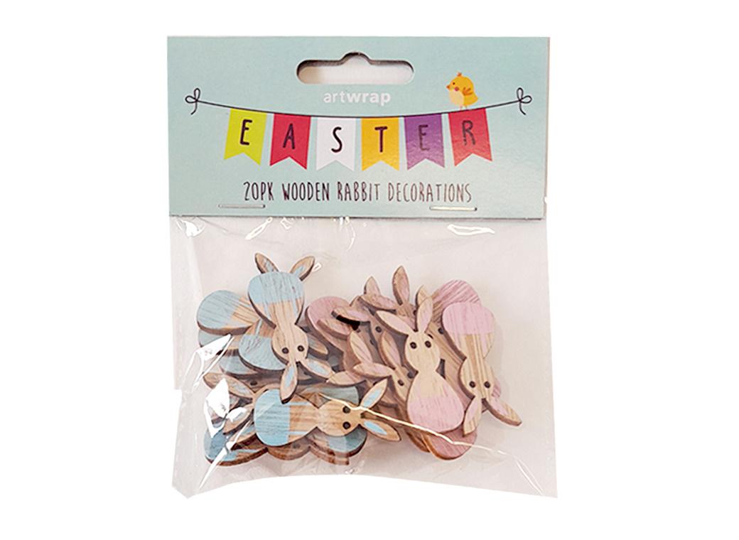 Pink & Blue Wooden Rabbit Decorations 20pk