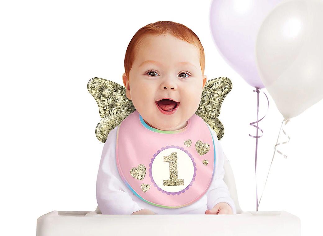 1st Birthday Pink & Gold Glitter Bib