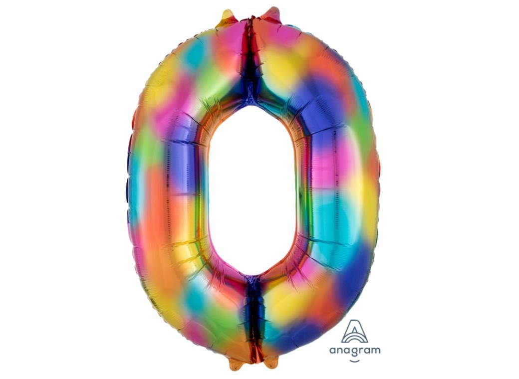 Rainbow Splash Number 0 Foil Balloon