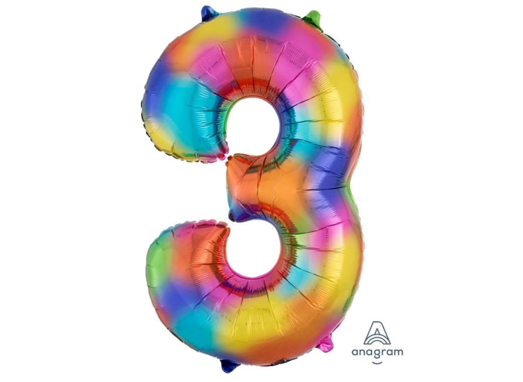 Rainbow Splash Number 3 Foil Balloon