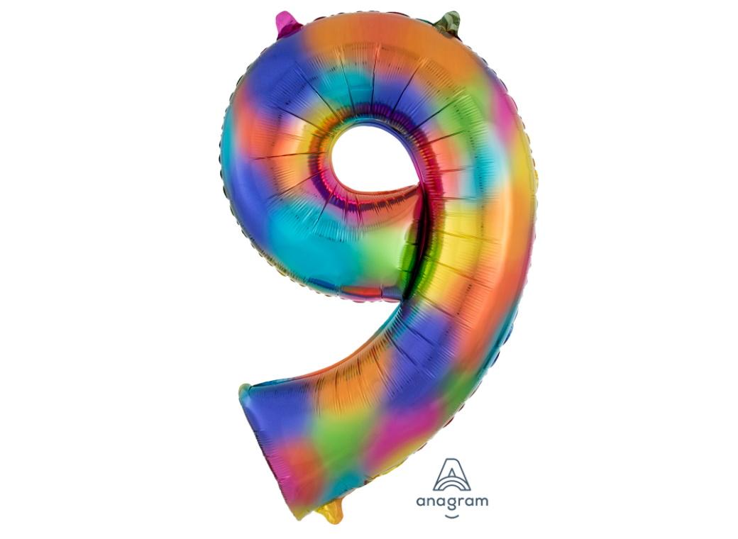 Rainbow Splash Number 9 Foil Balloon