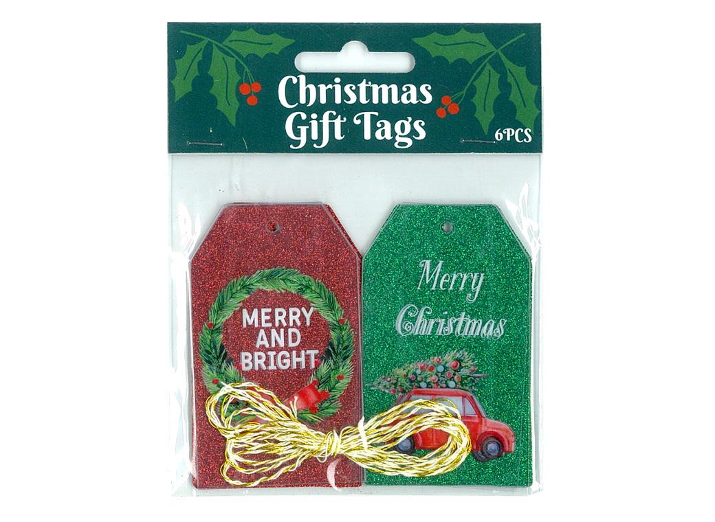 Red & Green Glitter Christmas Gift Tags 6pk
