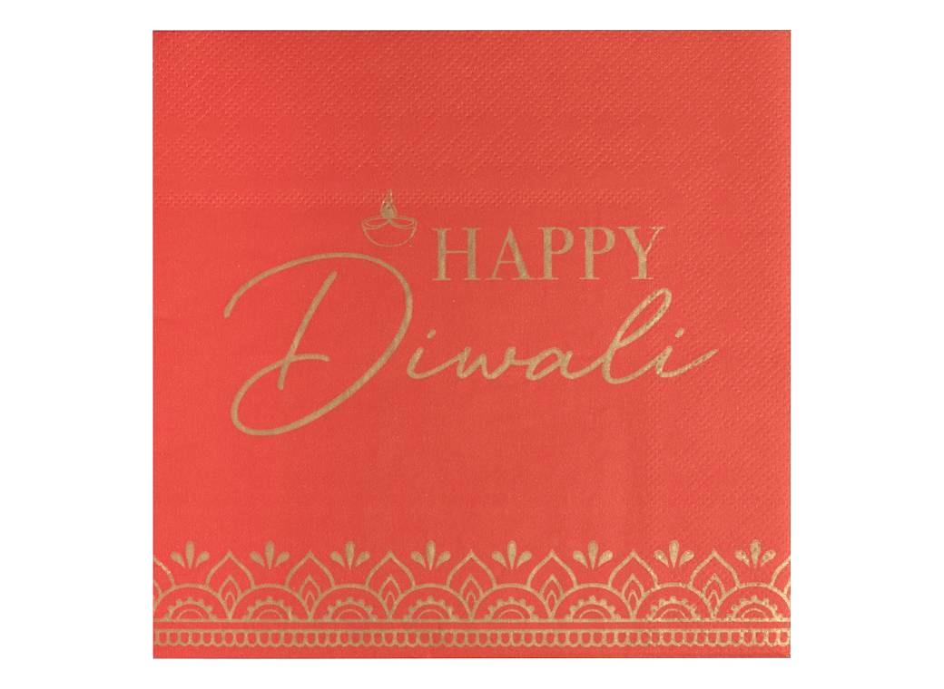 Red Happy Diwali Napkins 16pk