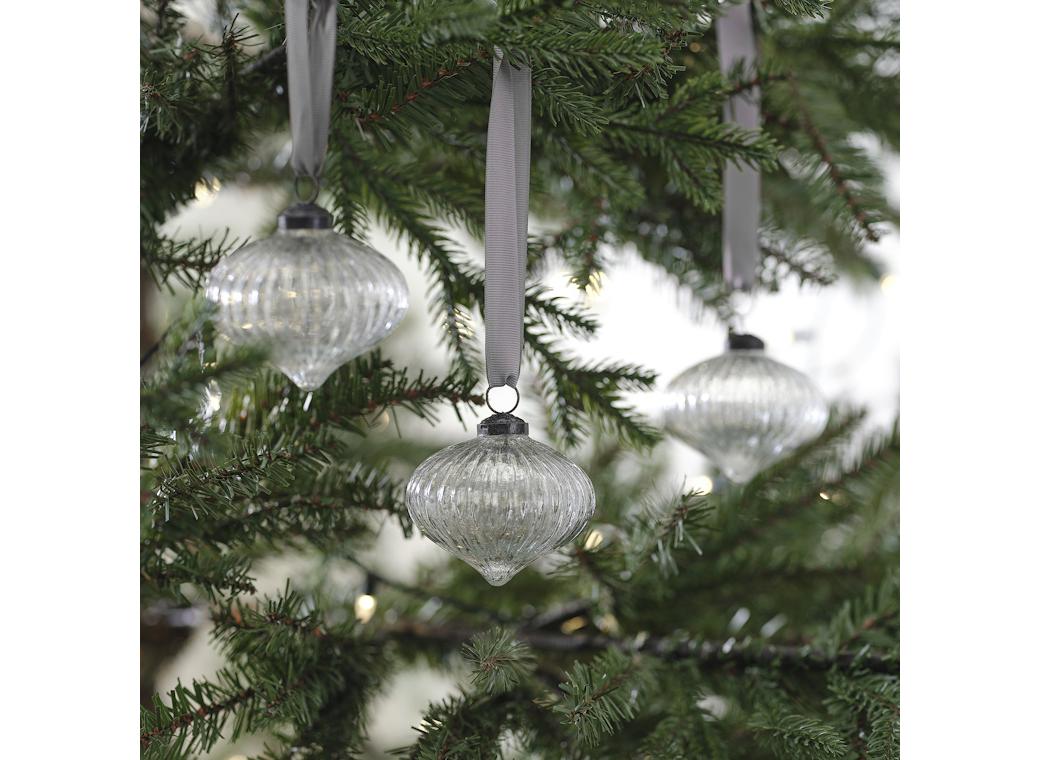 Ribbed Glass Christmas Tree Decorations 3pk