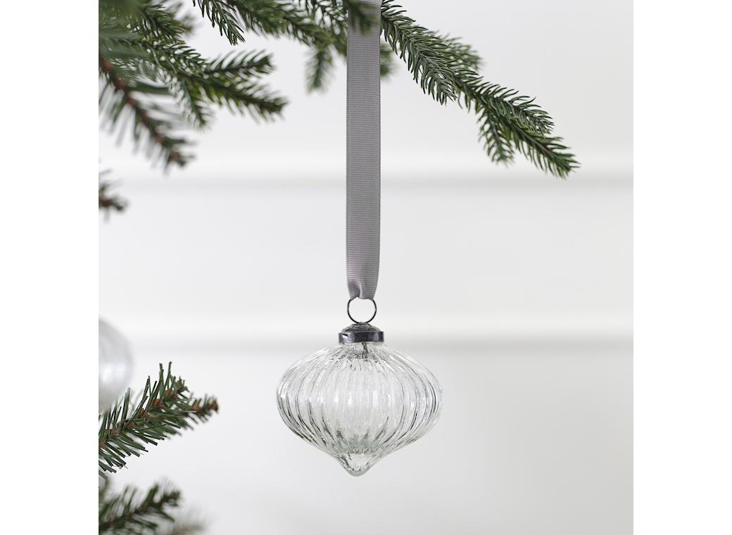 Ribbed Glass Christmas Tree Decorations 3pk