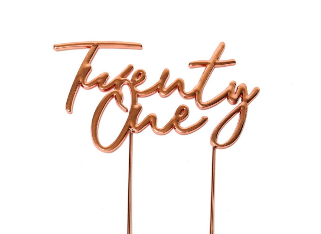 Rose Gold Plated Cake Topper - Twenty One