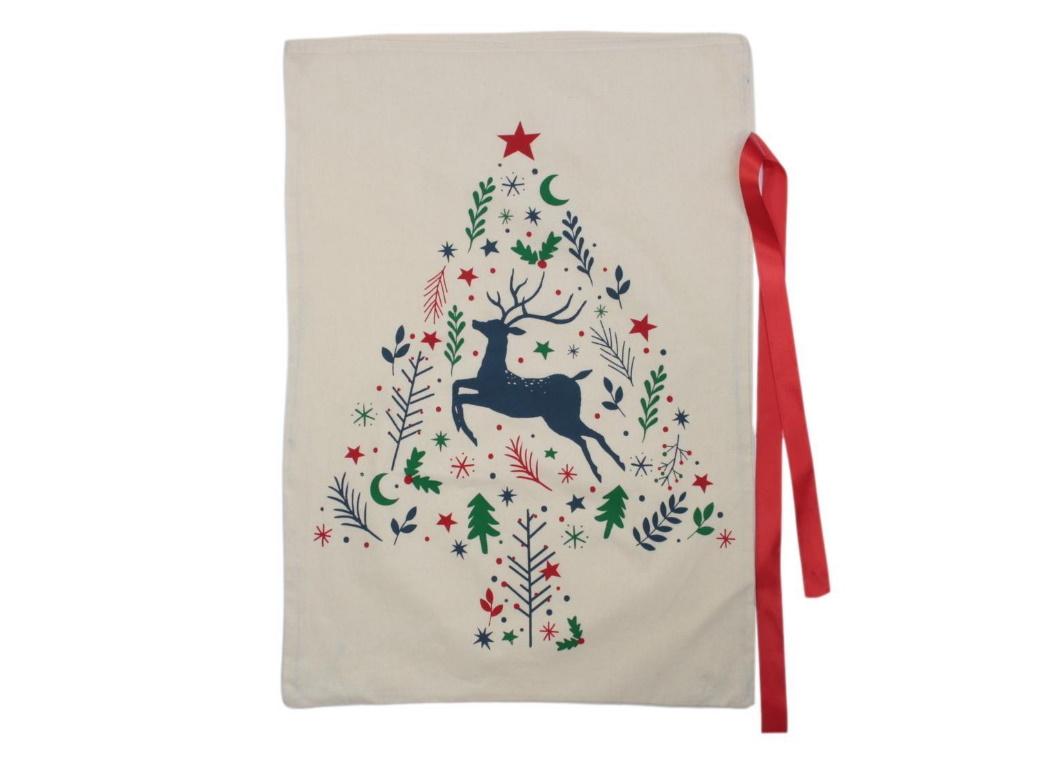 Reindeer Motif Calico Santa Sack