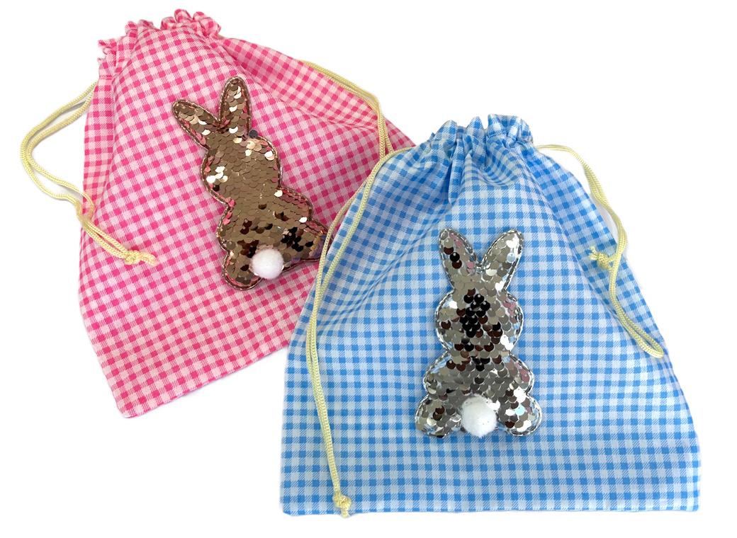 Sequin Bunny Gingham Drawstring Bag
