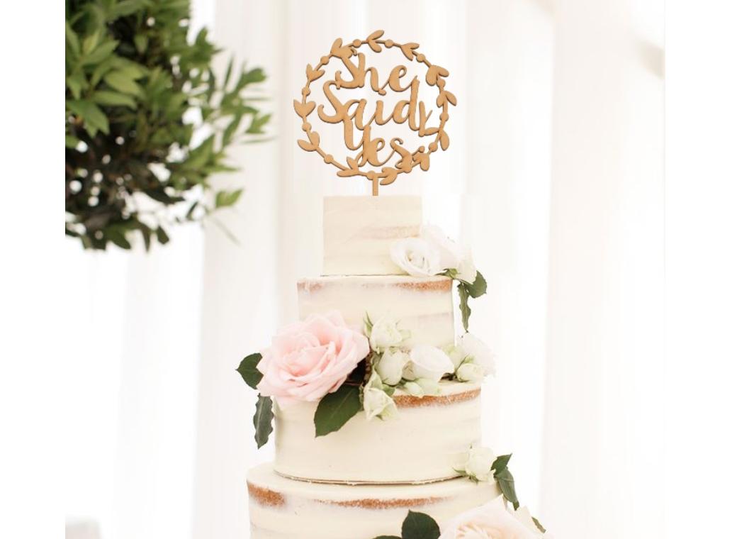 She Said Yes Wreath Cake Topper - Wooden