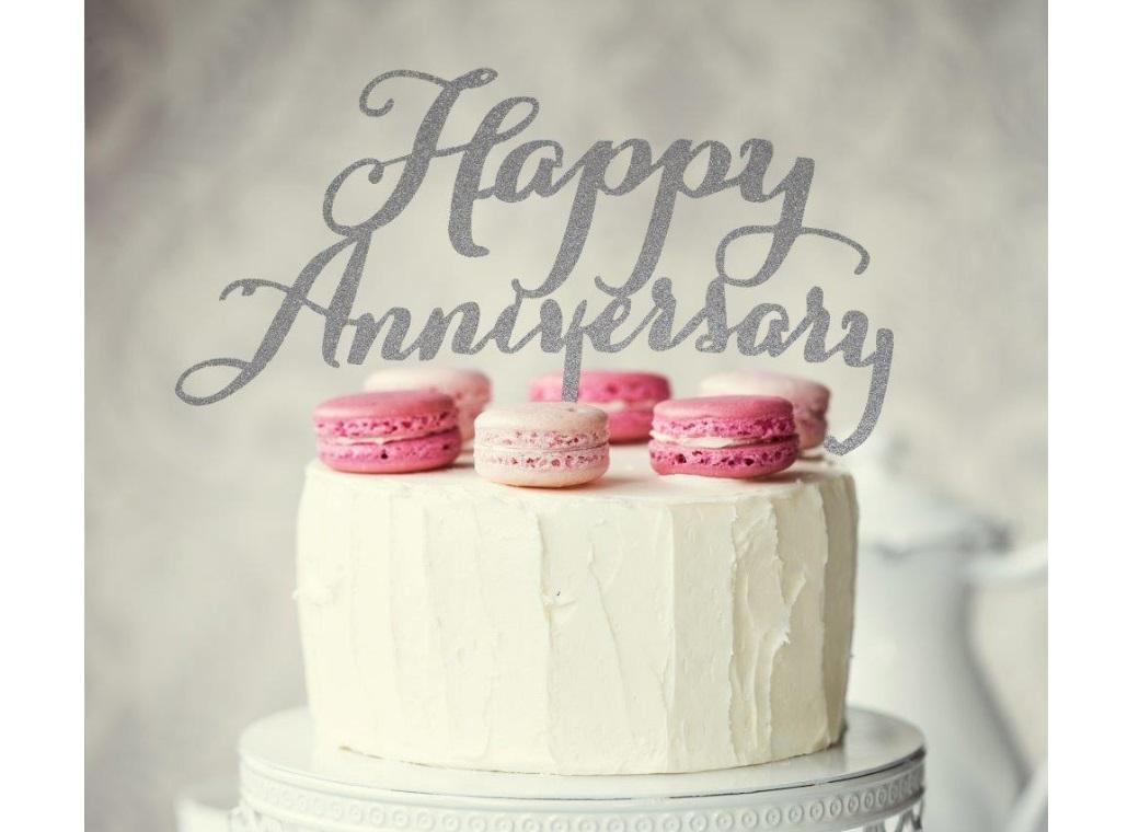 Happy Anniversary Cake Topper - Silver Glitter
