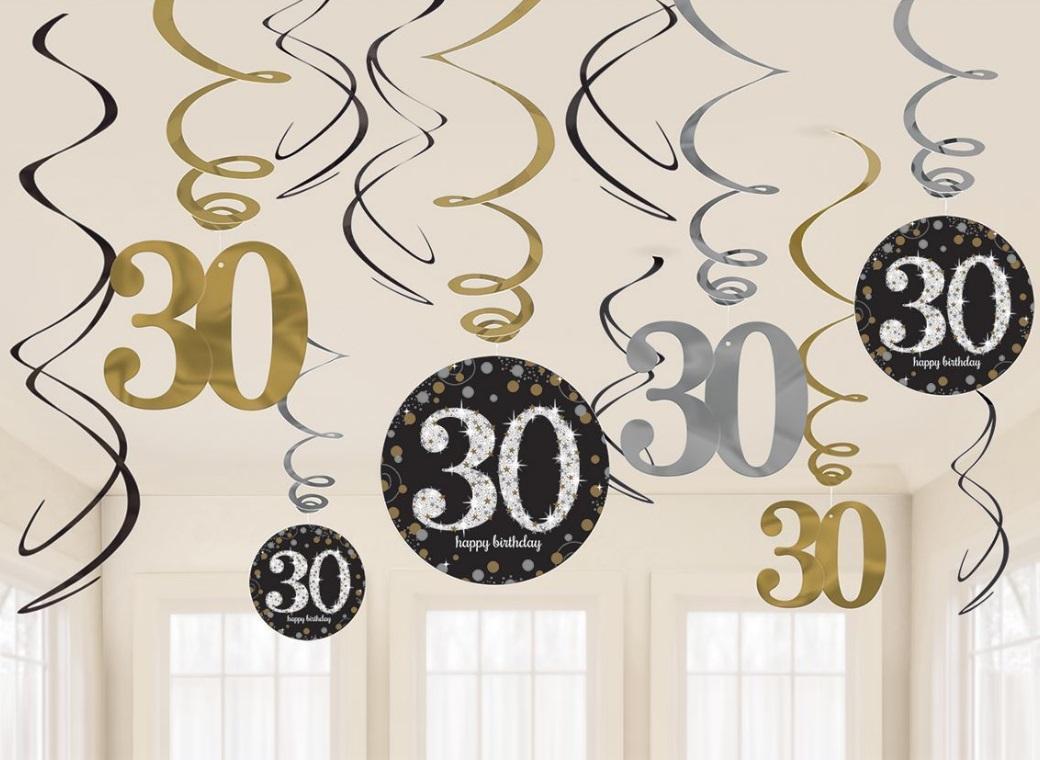 Sparkling 30th Birthday Hanging Swirls
