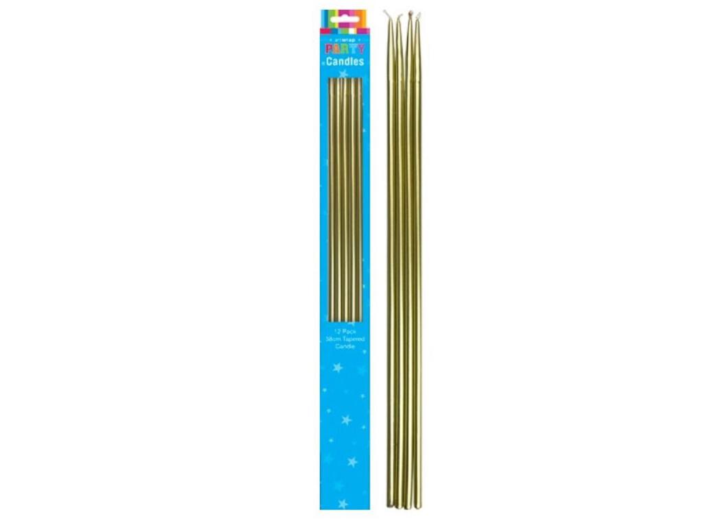 Tapered 38cm Tall Candles 12pk - Gold