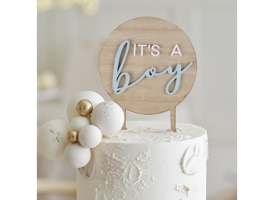 Teddy Bear Baby Boy Cake Topper