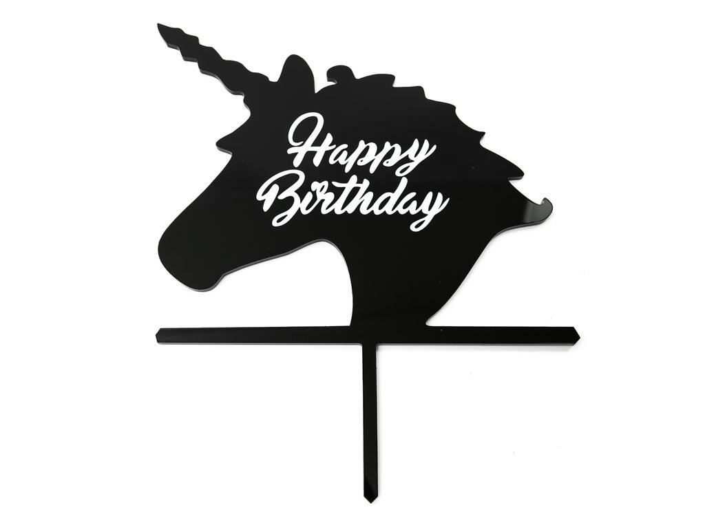 Unicorn Birthday Cake Topper Black