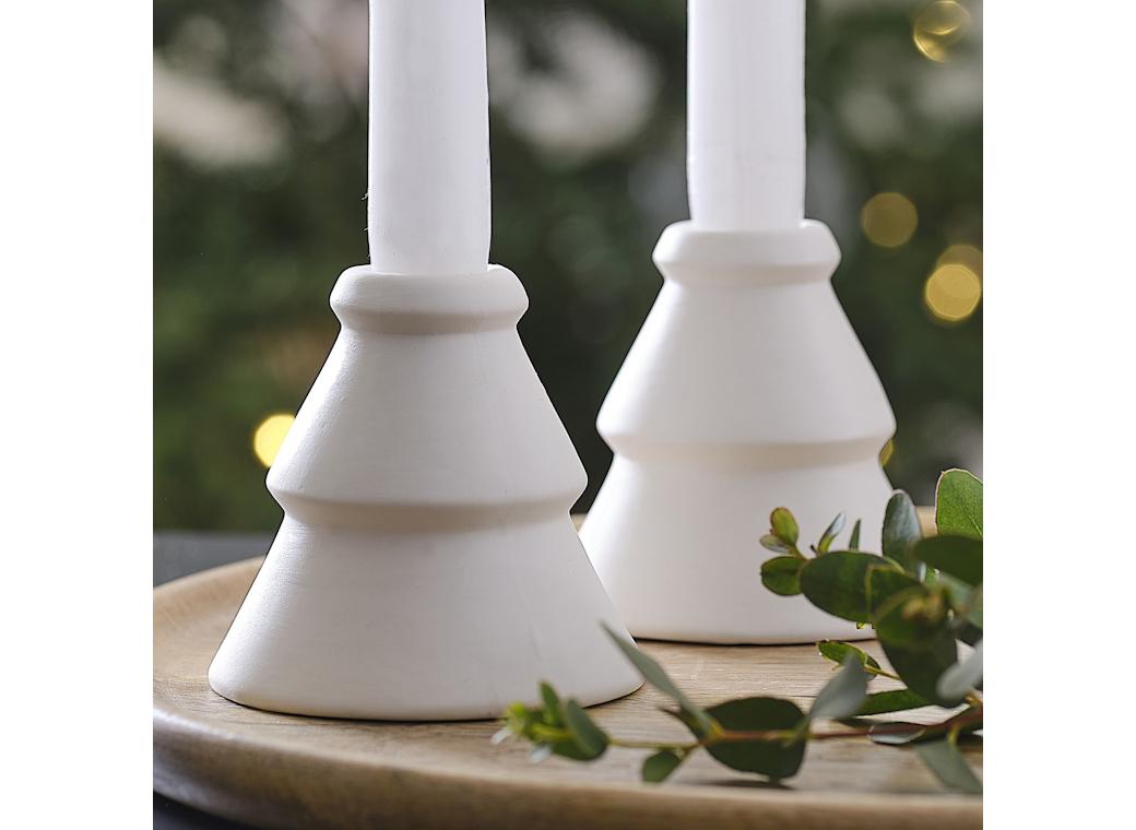 White Ceramic Christmas Tree Candle Holders 2pk