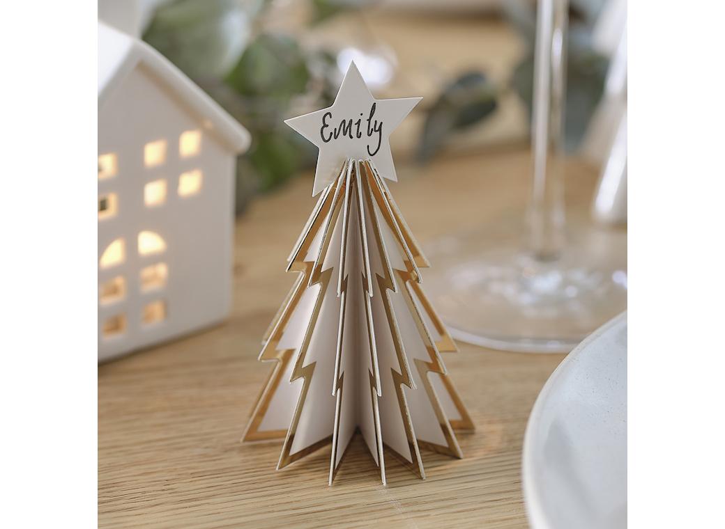 White & Gold Christmas Tree Place Cards 6pk