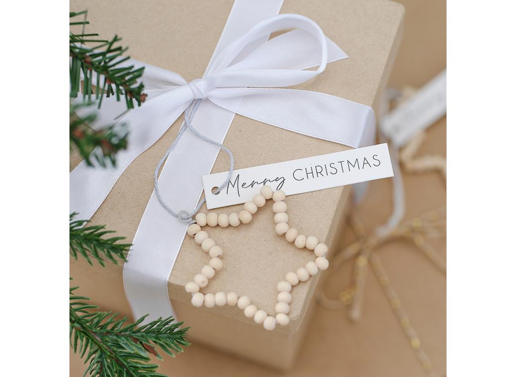 Wooden Beaded Star Christmas Gift Tags 4pk