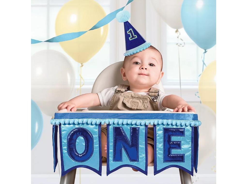 1st Birthday Deluxe High Chair Decoration - Blue