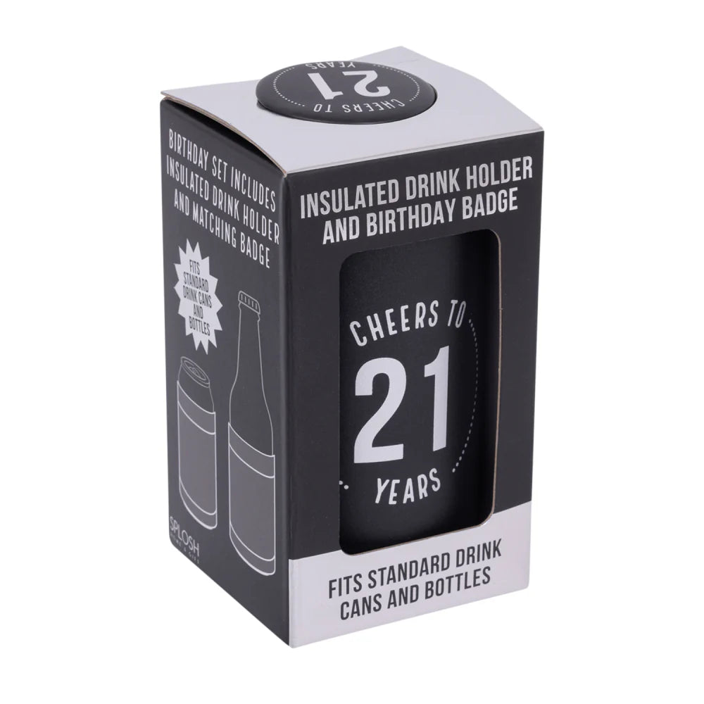 21st Birthday Insulated Drink Cooler & Badge Set
