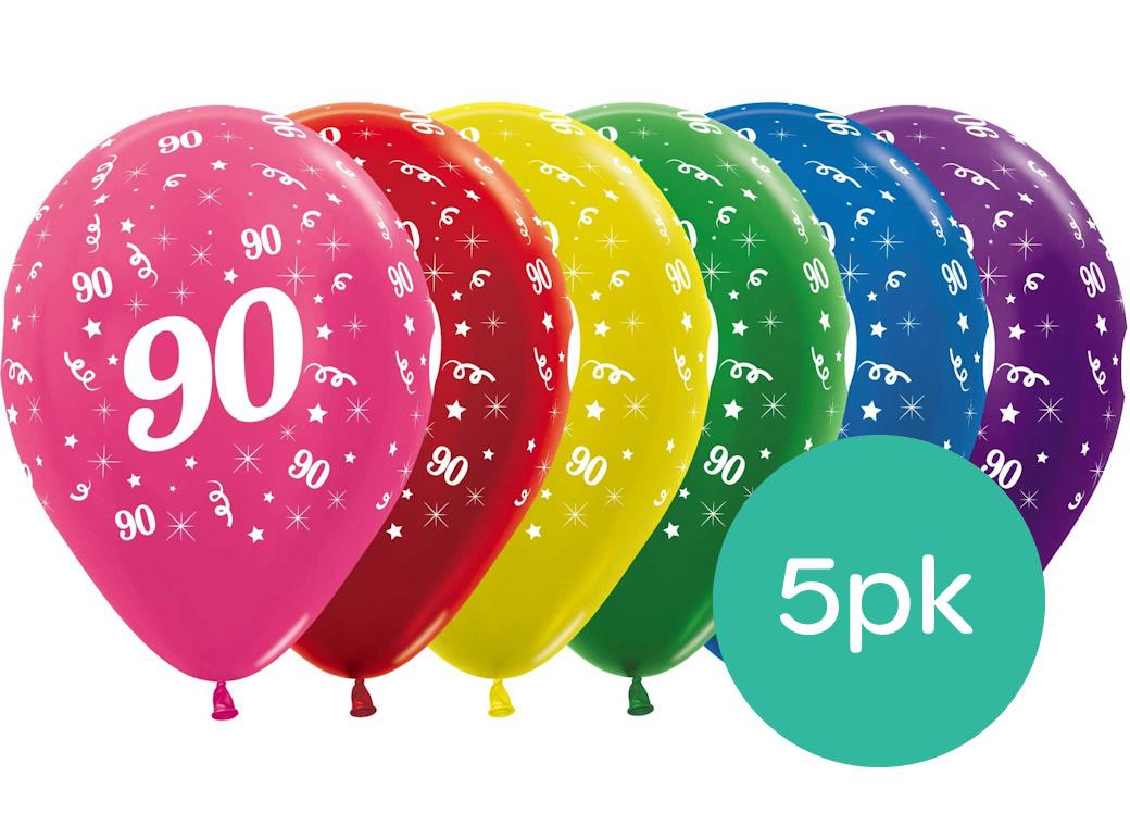 90th Birthday Balloons - Assorted 5pk
