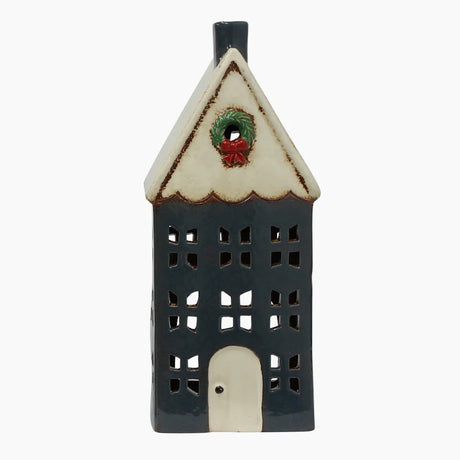 Alsace Tea Light House Blue with Wreath Large