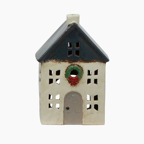 Alsace Tea Light House Blue with Wreath Small