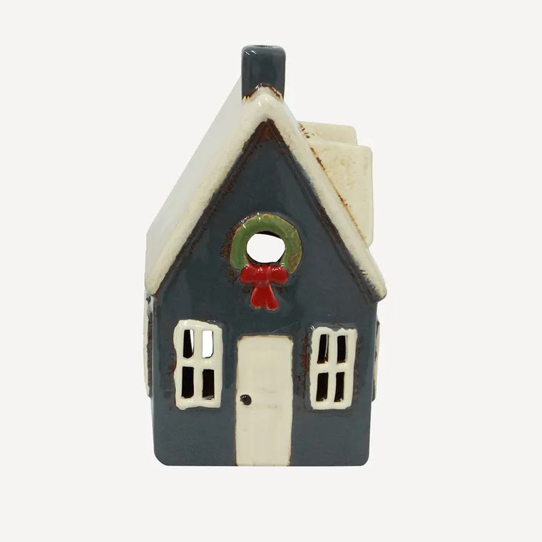 Alsace Tea Light Cottage Navy with Wreath