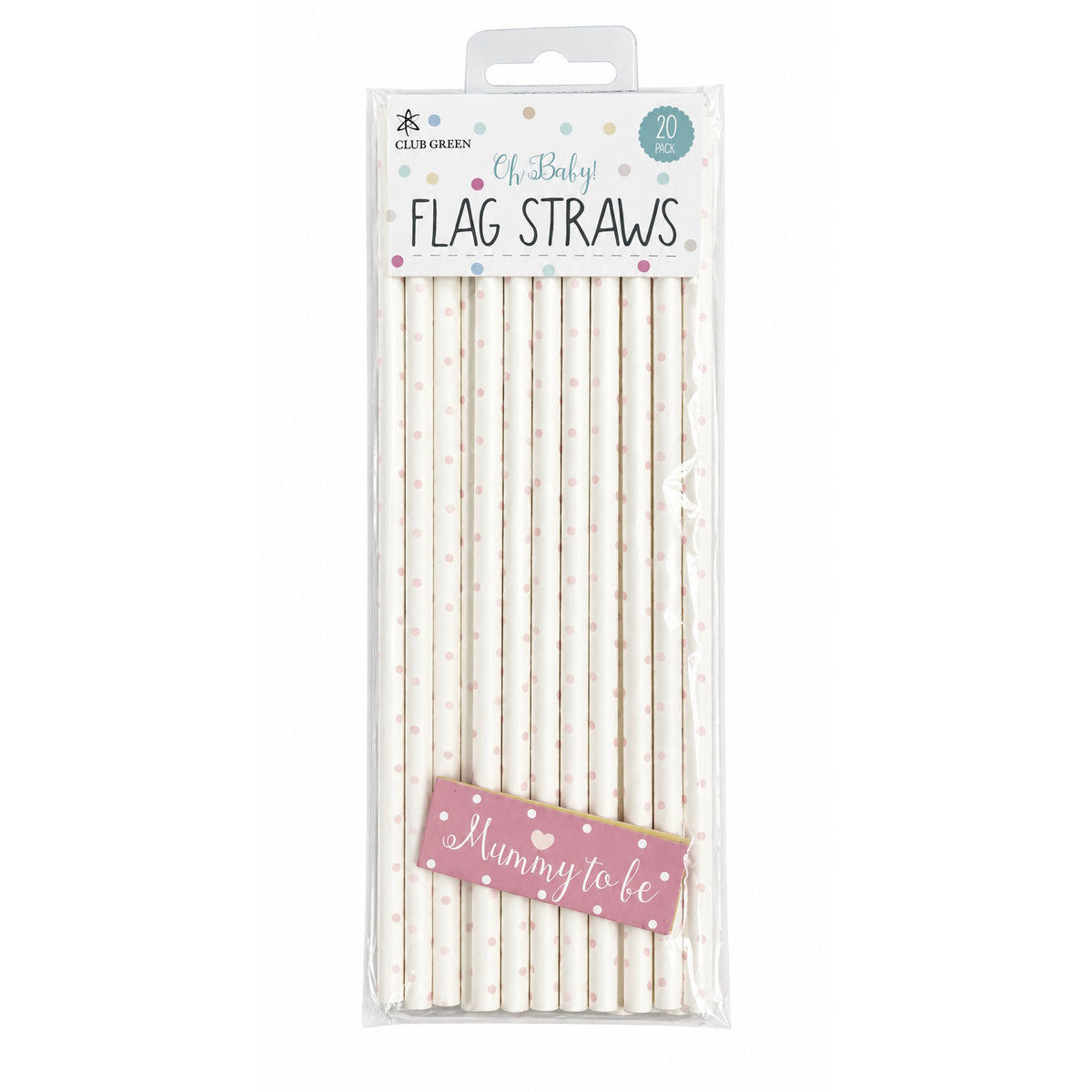 Baby Shower Flag Paper Straws 20pk - Pink