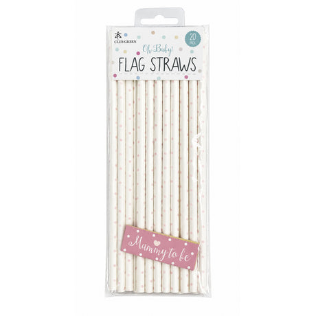 Baby Shower Flag Paper Straws 20pk - Pink