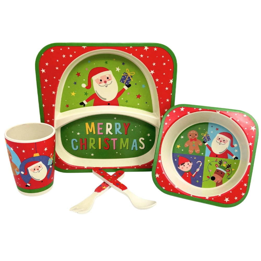 Christmas Kids Bamboo Tableware Set - Santa & Friends