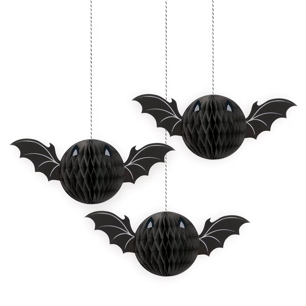 Black Bat Hanging Honeycomb Decorations 3pk