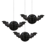 Black Bat Hanging Honeycomb Decorations 3pk