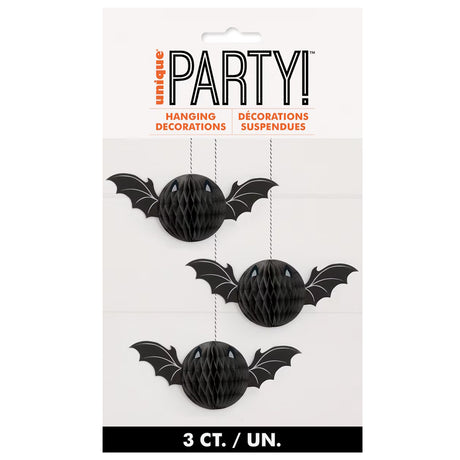 Black Bat Hanging Honeycomb Decorations 3pk