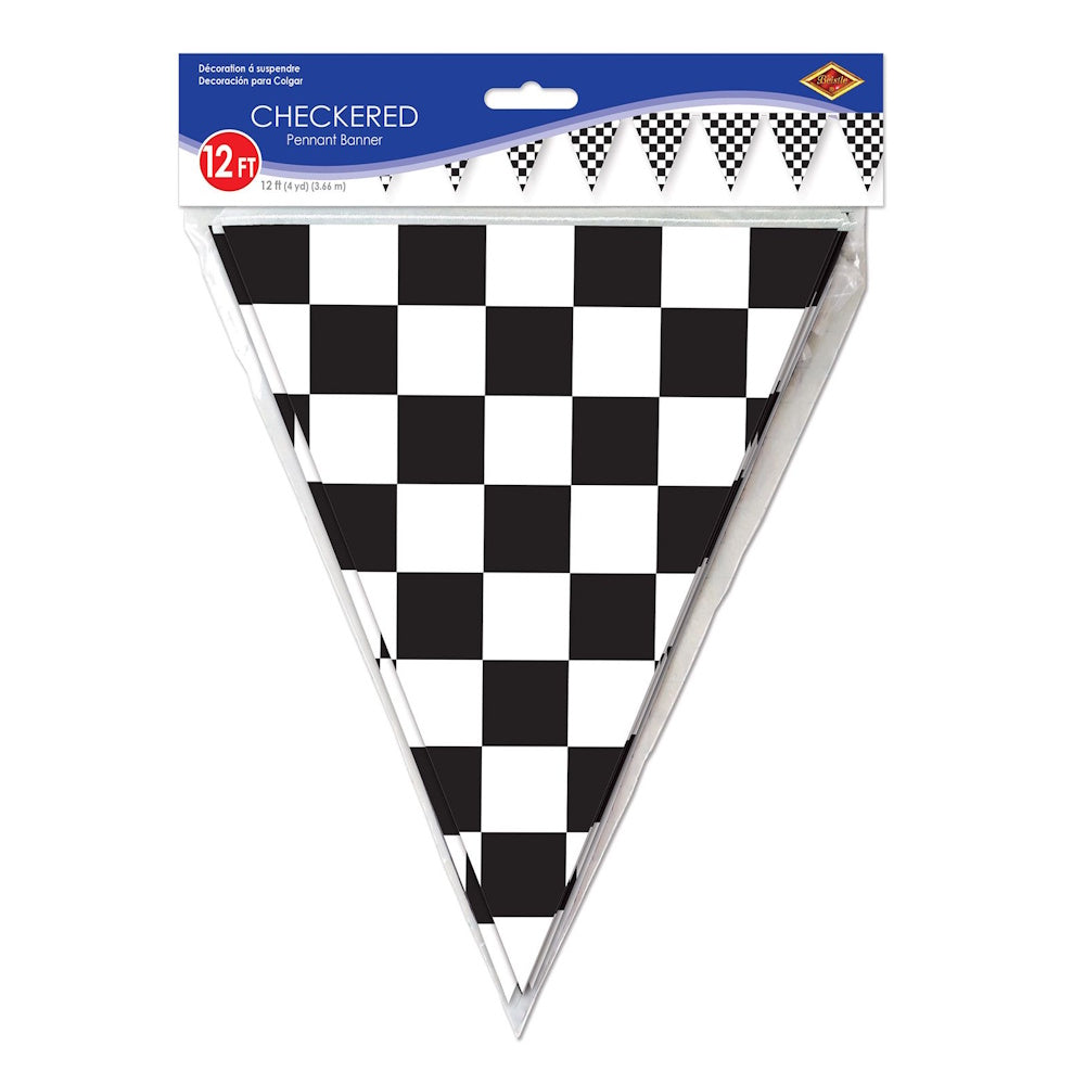 Black & White Check Pennant Banner 3.6m