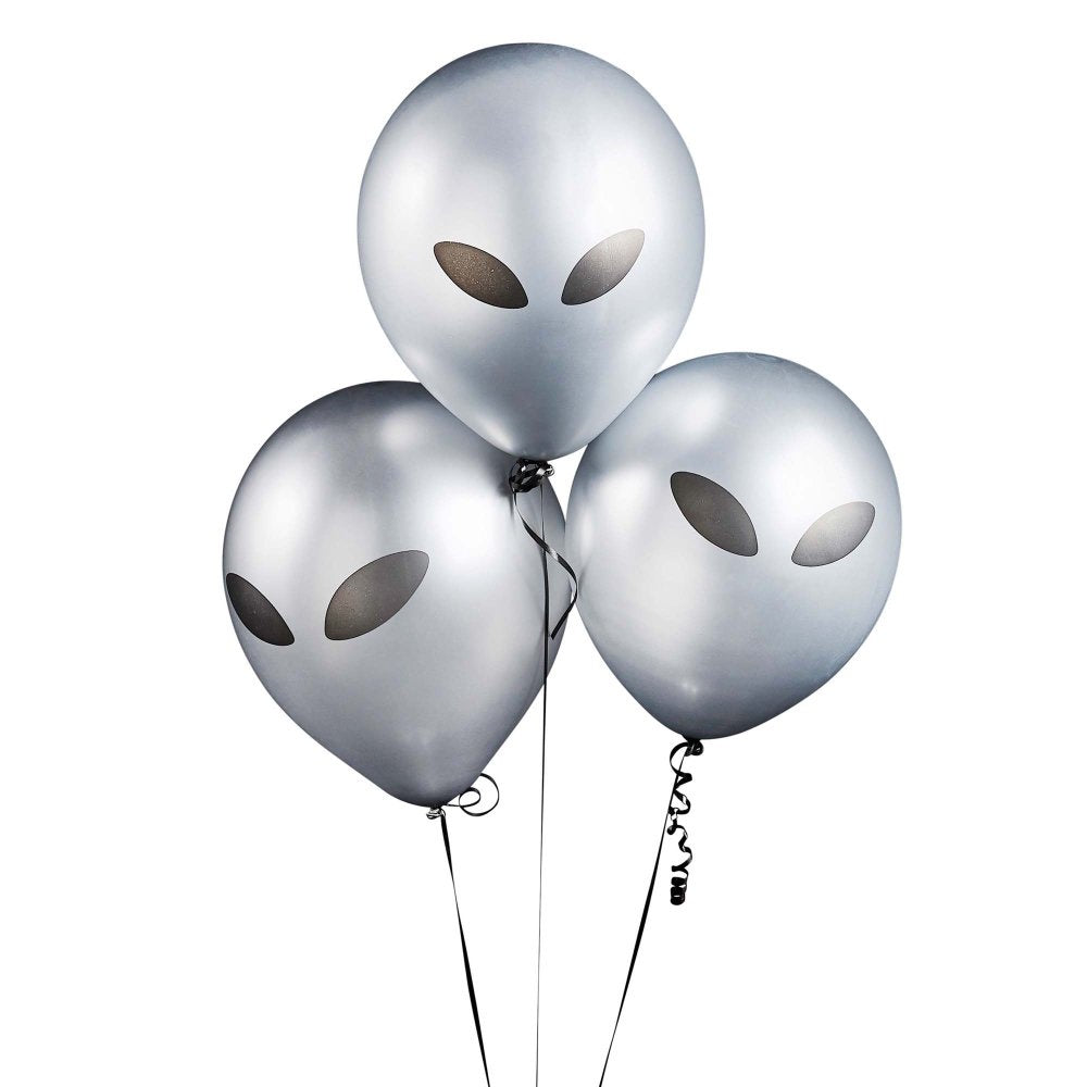 Blast Off Silver Alien Balloons 5pk