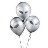 Blast Off Silver Alien Balloons 5pk