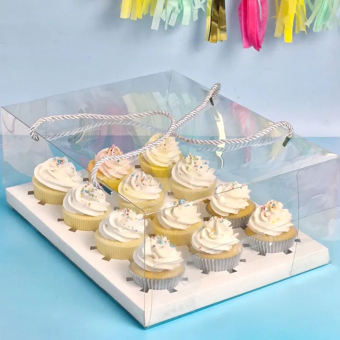 Cake Craft Clear Lid Cupcake Box 12-Hole with Rope Handles