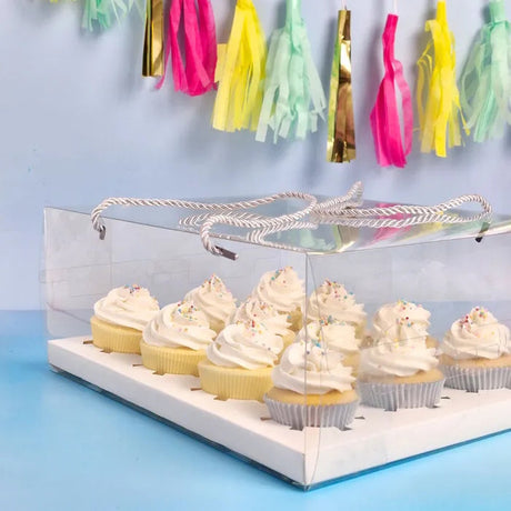 Cake Craft Clear Lid Cupcake Box 12-Hole with Rope Handles