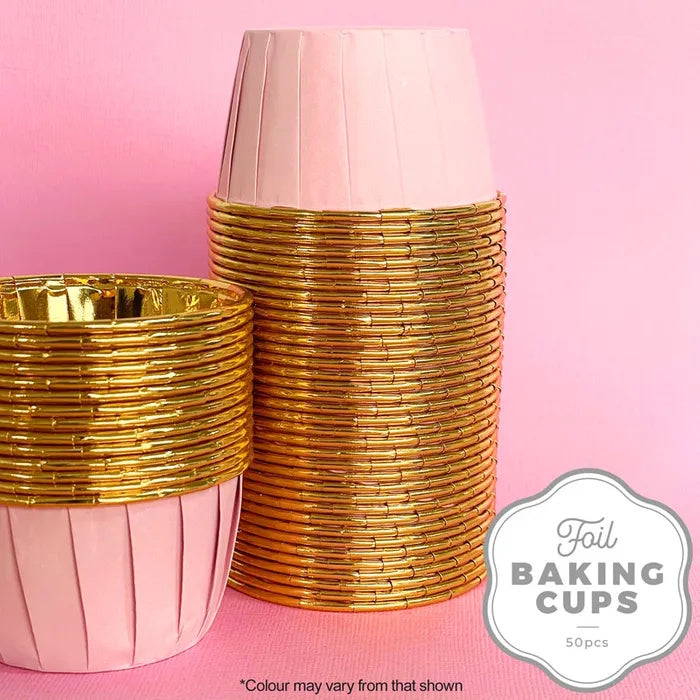 Cake Craft Foil Round Baking Cups 50pk - Pink & Gold